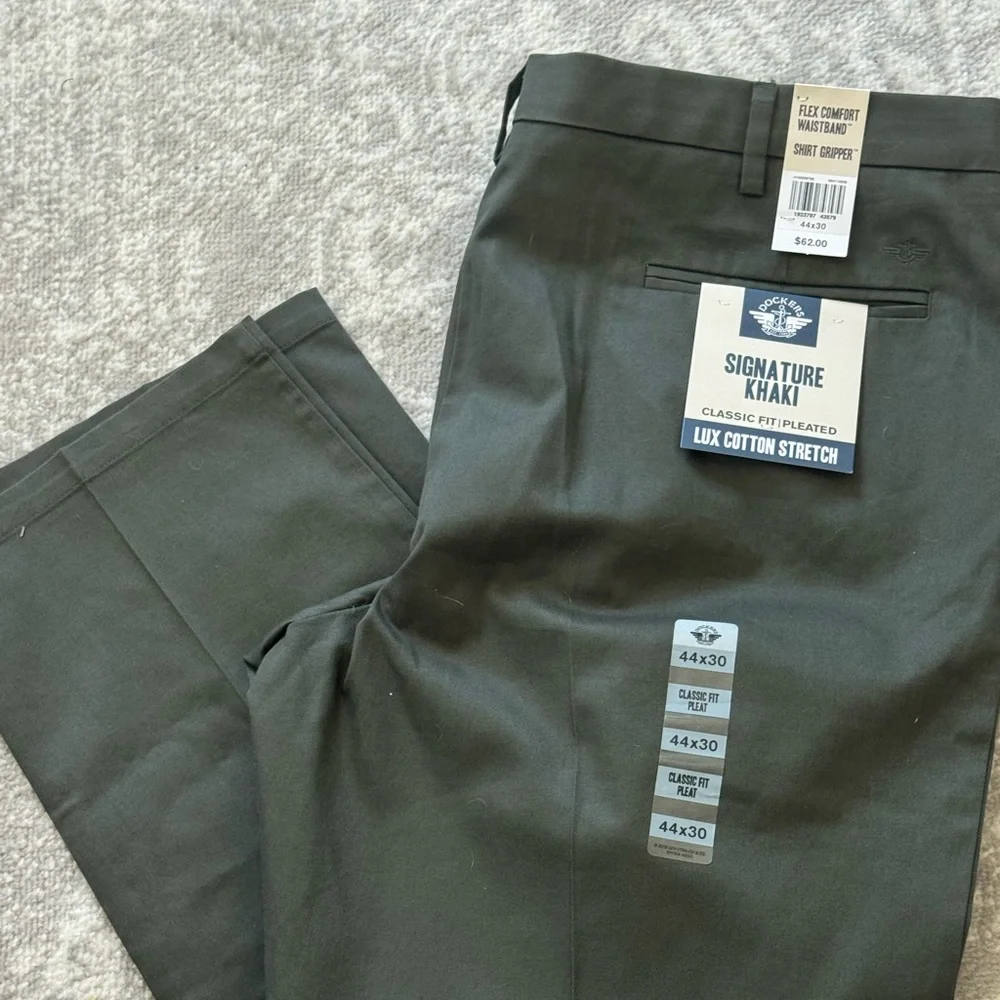 DOCKERS Men's Signature Khaki Lux Cotton Stretch Classic Fit Pants Green 44x30
